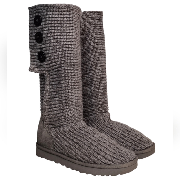 UGG Shoes - UGG Classic Cardy Women's Gray Knit Shearling Tall Fall Winter Boots Size 11
